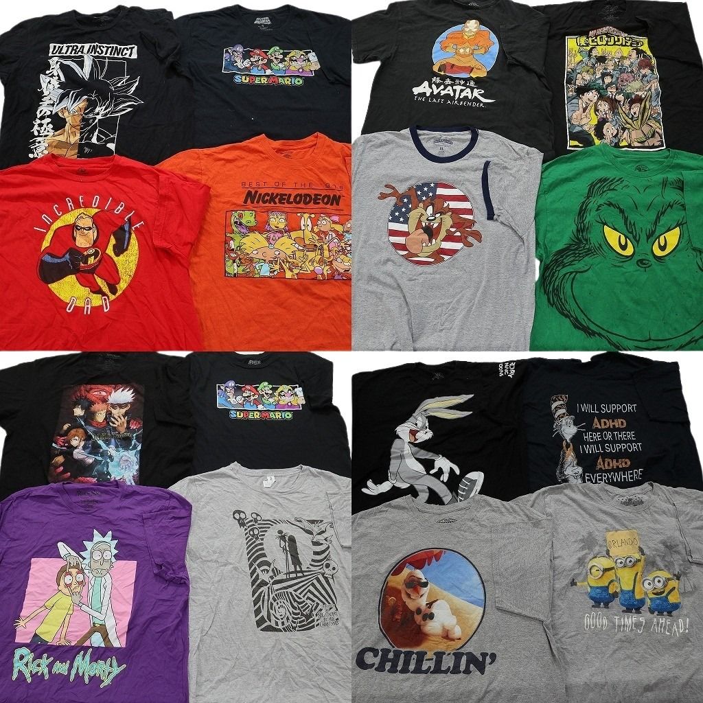 古着卸 まとめ売り キャラクター 半袖Tシャツ 16枚セット メンズ XL ドラゴンボール 呪術回戦 ヒロアカ アバター 古着 NC3855