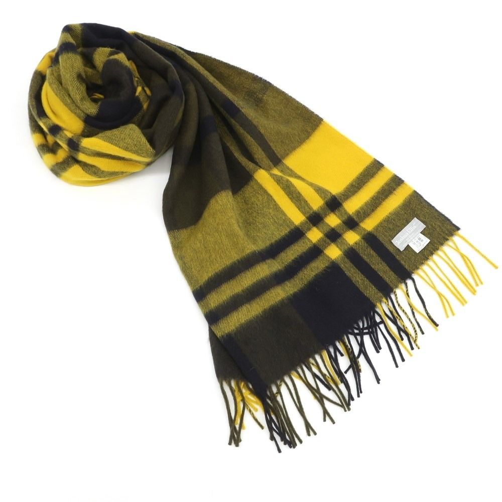 中古】ジョシュアエリス Joshua Ellis カシミヤ チェック 大判マフラー  