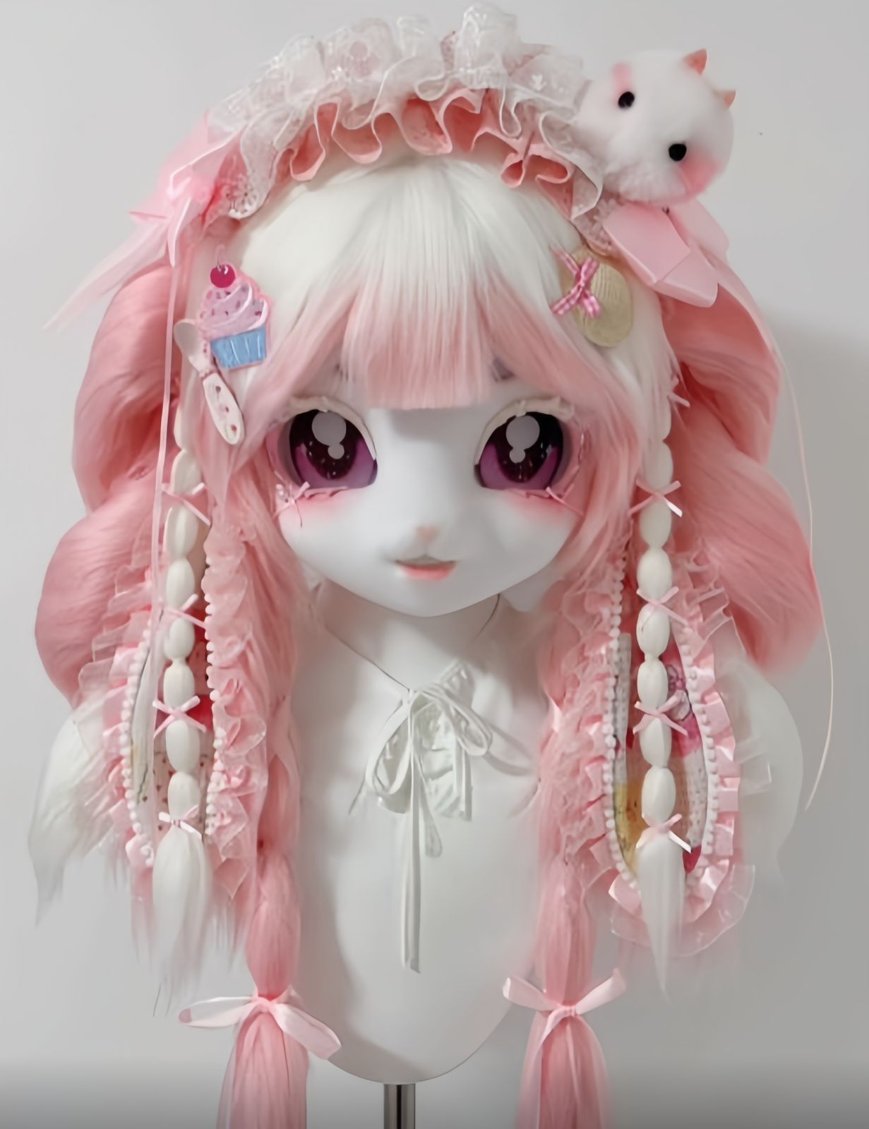 着ぐるみヘッド kigurumi NO.174 うさぎ ピンク ファースーツ 全頭ヘッド ケモノ マスク ぬいぐるみ コスプレ コスチューム 一点物