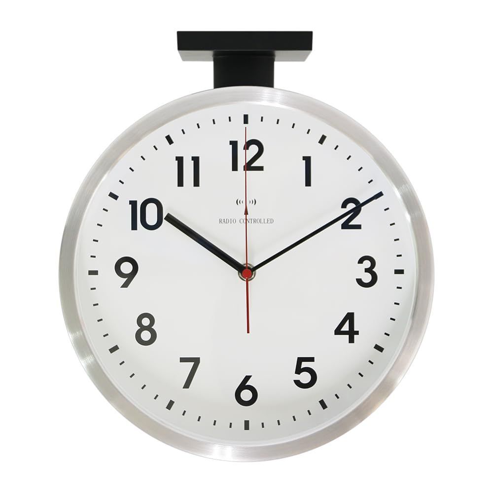オフィス 図書館 書斎 居間 ベッドルーム 玄関 リビング キッチン 高増幅アンテナ搭載 ラジオムーブメント 高さ32x幅28x10cm 白い文字盤 銀いアルミニウム 電波時計 掛け時計 両面壁掛け時計 RC296B ベスタイム BESTIME