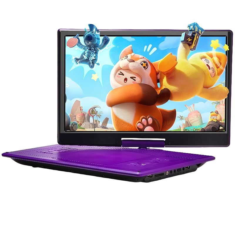 Surfola ポータブルDVDプレーヤー 16.9型 CDプレーヤー 14.1インチ液晶 デュアルアンプ内蔵 4?6時間再生 リージョンフリー USB|SDカードに対応 AV入出力 TV同期 ラストメモリー機能 ブルーレイ非対応 パープル