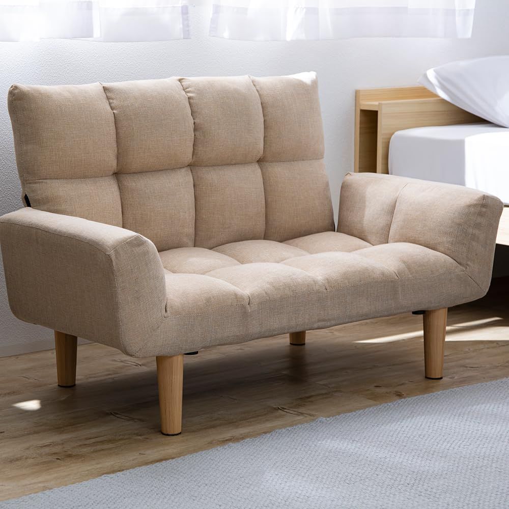 アイリスプラザ ローソファ リクライニング 木脚付き 2WAY ベージュ 幅11 