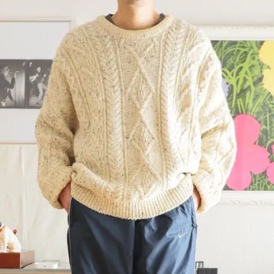 IRISH HOMECRAFT Aran Knit Sweater Natural Bigsize XXL アランニット