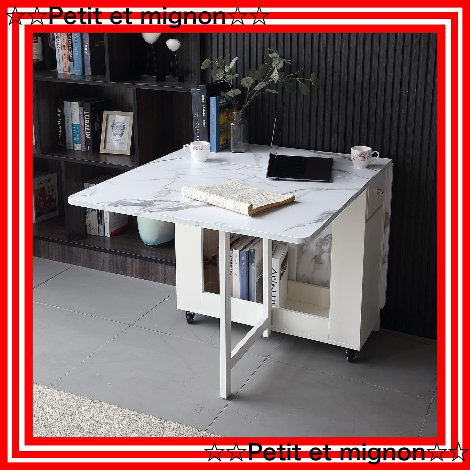 折りたたみダイニングテーブル、物置棚と2つの物置引き出し付きの