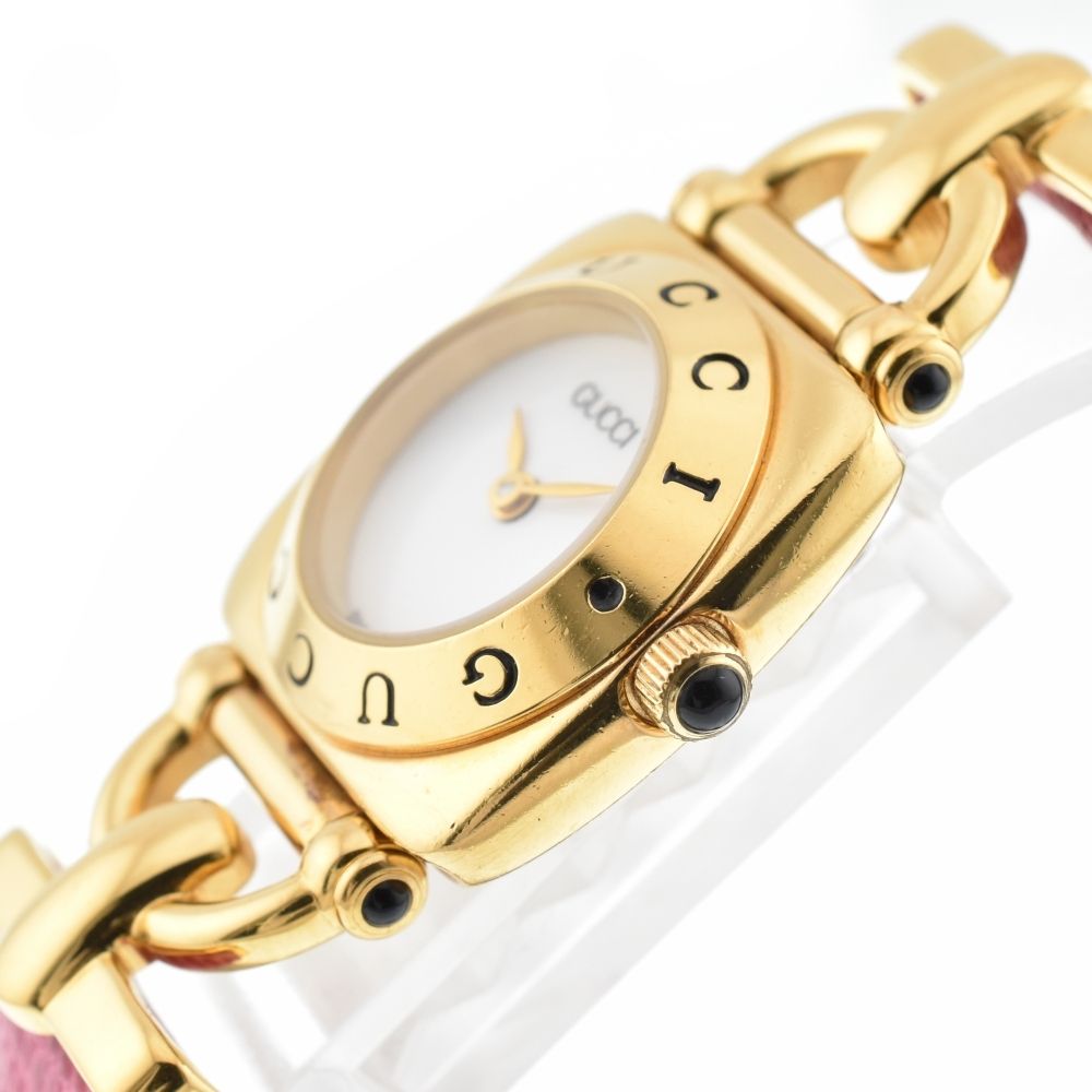 グッチ GUCCI 6300L ホースビット GP/レザー クォーツ レディース良品