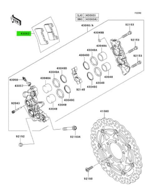 カワサキ ニンジャ ZX 10R ブレーキパッドアッシ Pad Brake 43082-0091