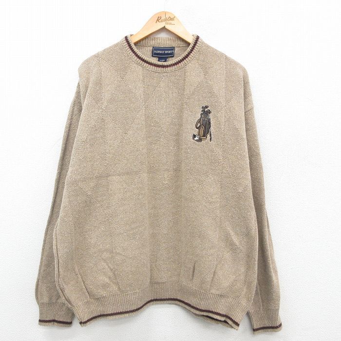 XL/古着 長袖 セーター メンズ 90s ゴルフ 大きいサイズ クルーネック ベージュ他 カーキ 24sep21 中古 ニット トップス