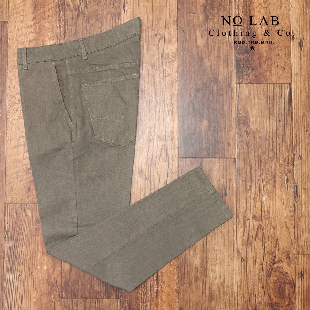 秋冬 NO LAB Clothing＆Co. 34インチ 美脚パンツ ツイル ストレッチ ガーメントダイ 無地 イタリア製 ベージュ md186