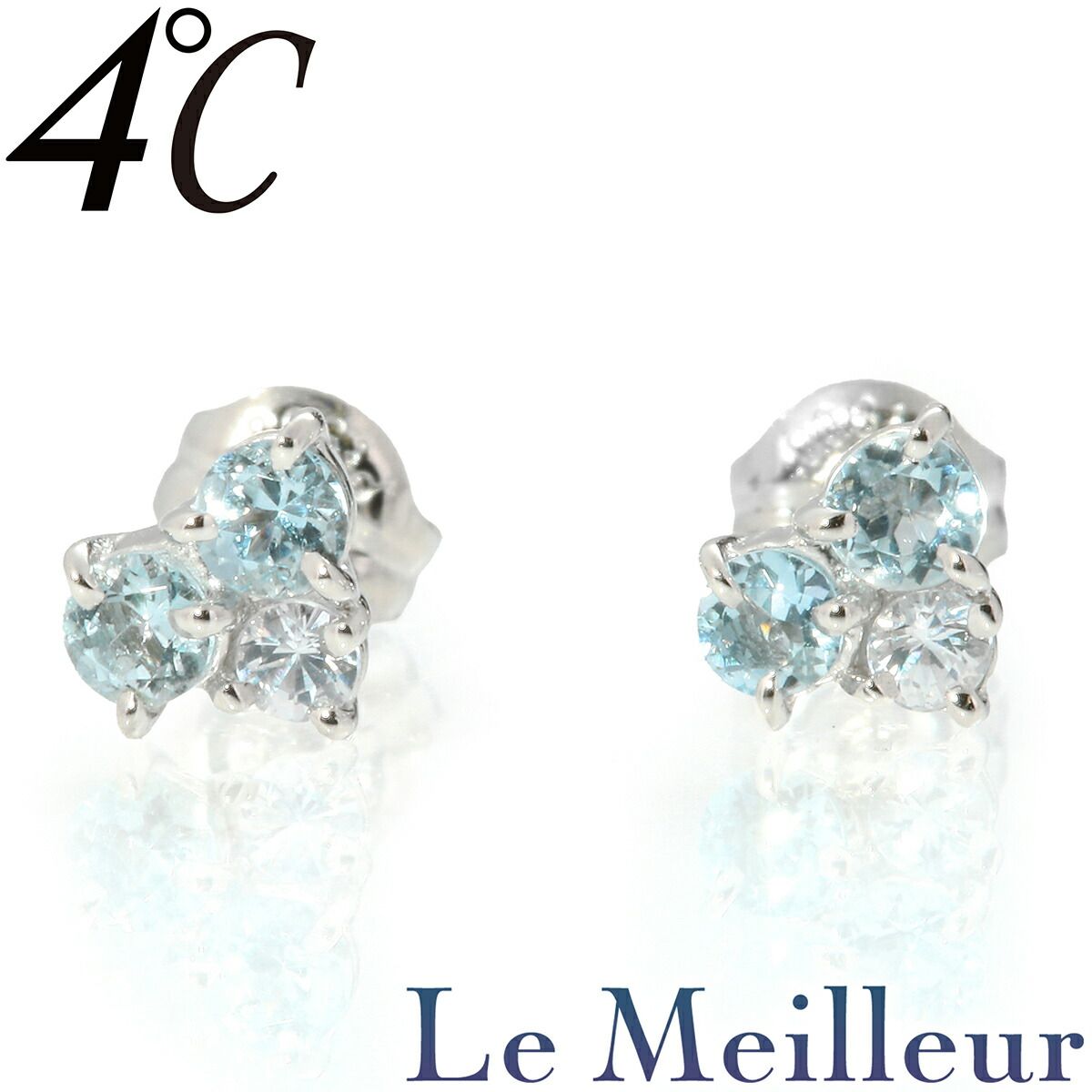 4℃ ピアス アクアマリン ホワイトサファイア Pt900 ヨンドシー 中古 