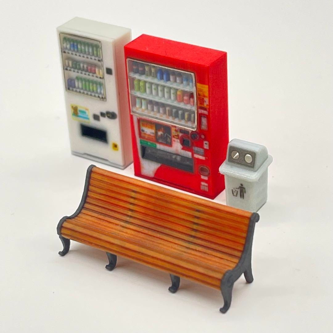 1/64 飲み物立体 自販機2個 ベンチ 空き缶入れ フィギュアに