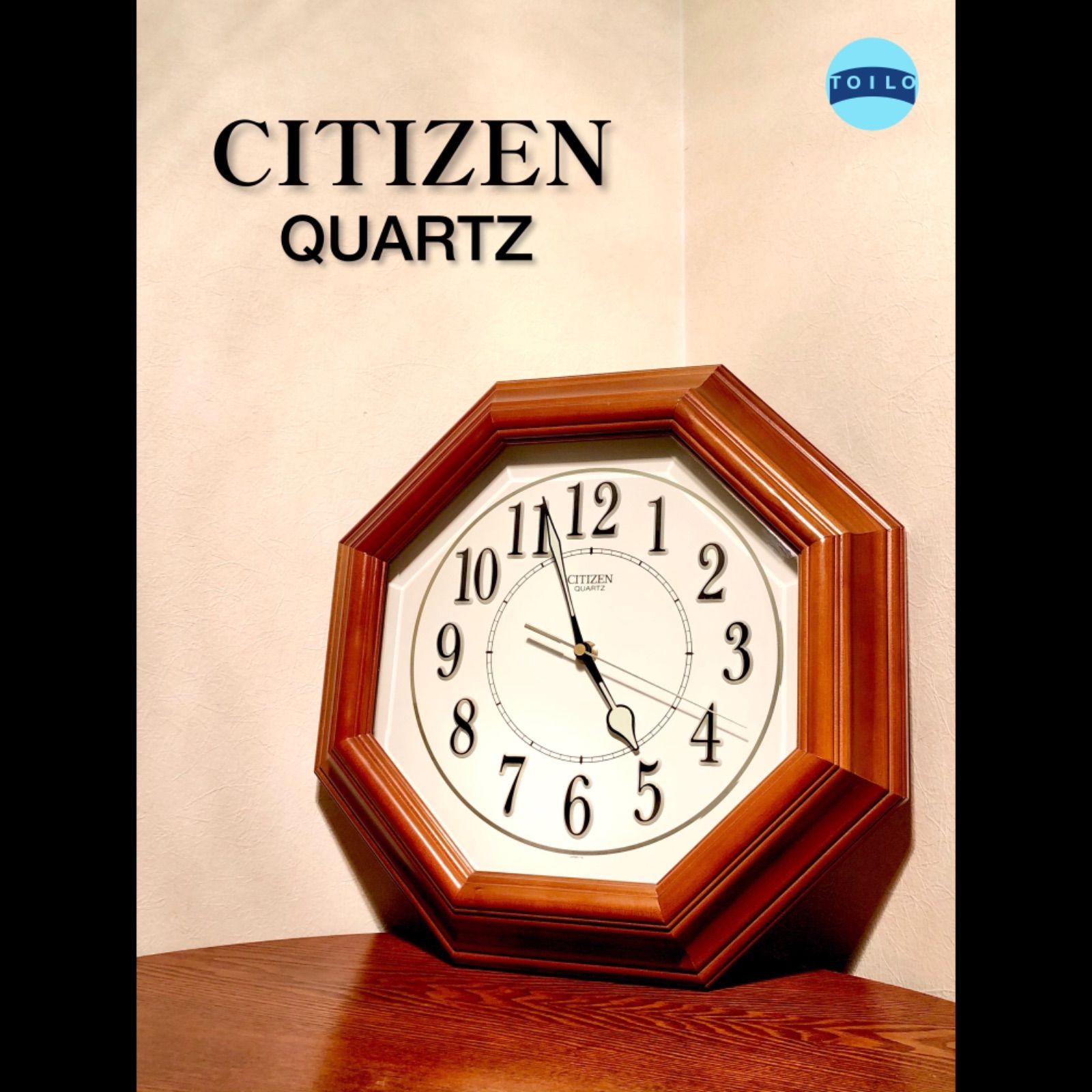 ◉CITIZEN／シチズン◉QUARTZ◉掛け時計◉木製◉八角形◉可動品◉日本