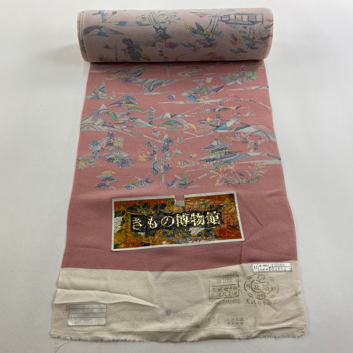 反物 秀品 小紋 きもの博物館 建物 笠松 縮緬 ピンク 正絹