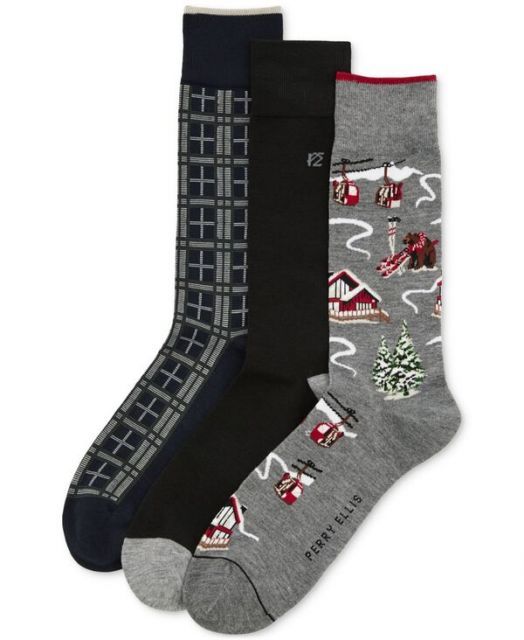 送料無料 ペリーエリス メンズ 靴下 アンダーウェア Men s 3pk. Mixed Patterned Socks SKI SLOPE