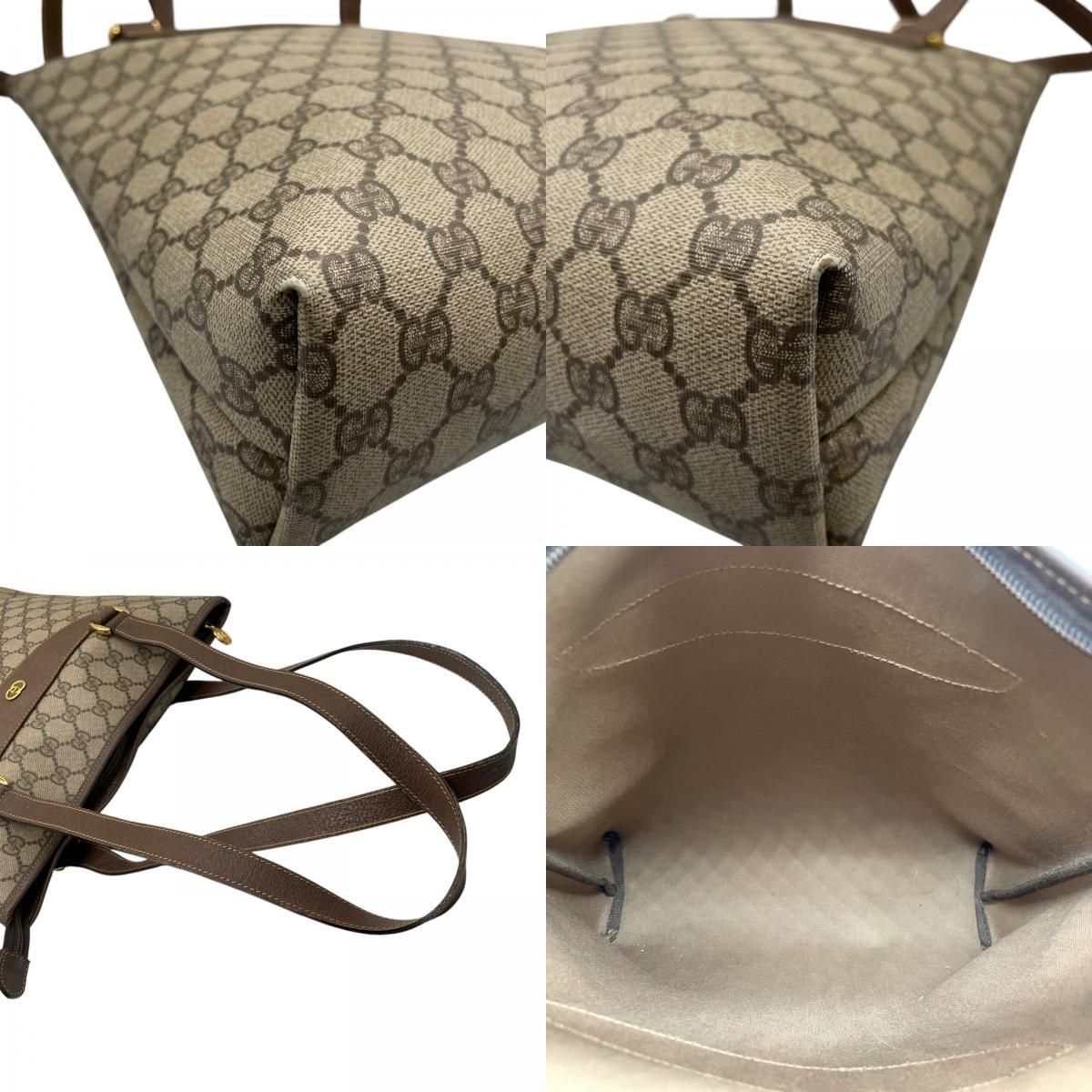 美品 GUCCI グッチ GGスプリーム トートバッグ PVC レザー ベージュ