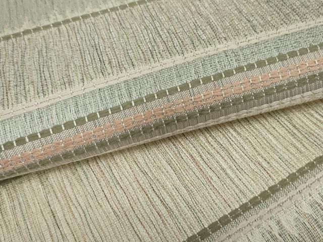 平和屋着物○両面 全通柄袋帯 櫛織 創作工房 草木染 横段文 正絹 逸品