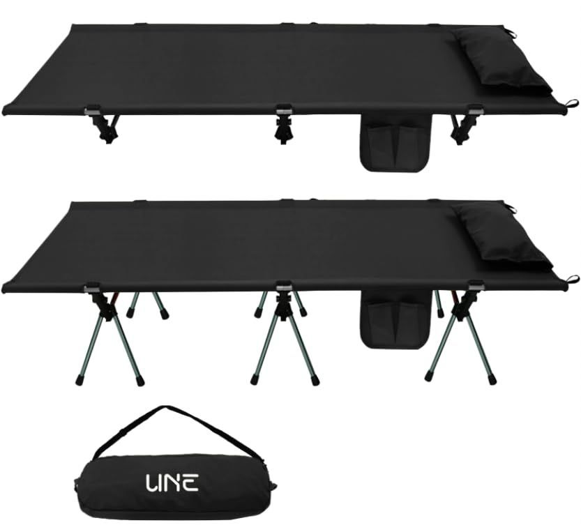 コット キャンプコット2way 高密度1000Dアウトドアベッド 枕カバー付き 耐荷重180KG 軽量 静音設計 組立簡易 寝心地も耐久性もあり ハイ|ロー切替 小物収納 静音 通気性 撥水 仮眠 野外 釣り 防災 応急用 自宅用 収納バッグ付き 黒