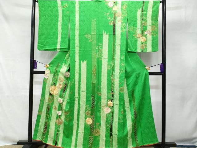 平和屋着物○訪問着 駒刺繍 絞り 草花文 金彩 正絹 逸品 AABD6036ph 平和