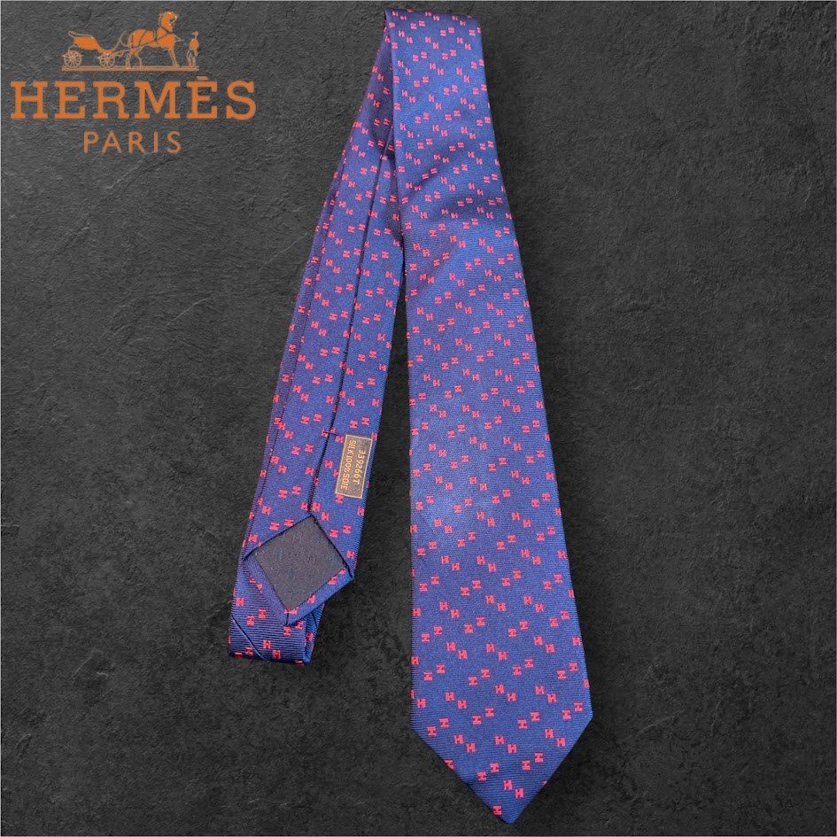 HERMES エルメス ネクタイ ネイビー デジタルH柄 silk
