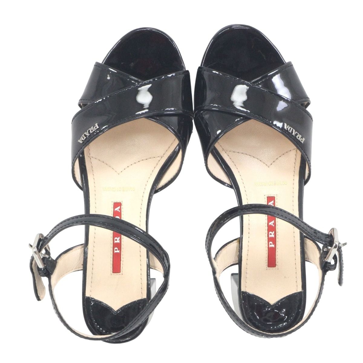 枚数限定 PRADA プラダエナメルサンダル ブラック 22.5〜23cm | www