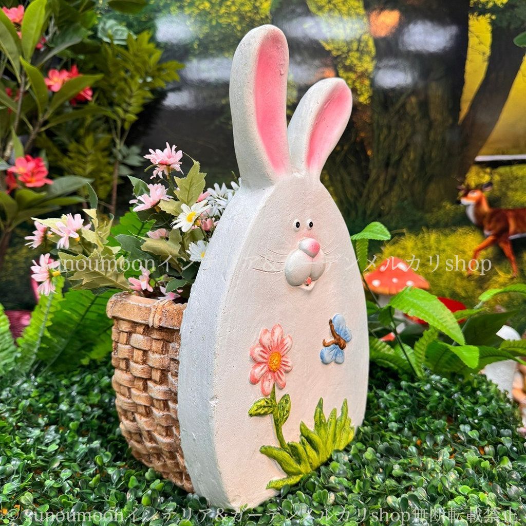 8-14 白 ガーデン ホワイト アニマル ウサギ バスケット風 かわいい ラビット おしゃれ 庭の装飾 樹脂 ガーデンインテリア うさぎ プランター 雑貨 お洒落 庭 植木鉢 インテリア ガーデニング ガーデン雑貨 鉢植え