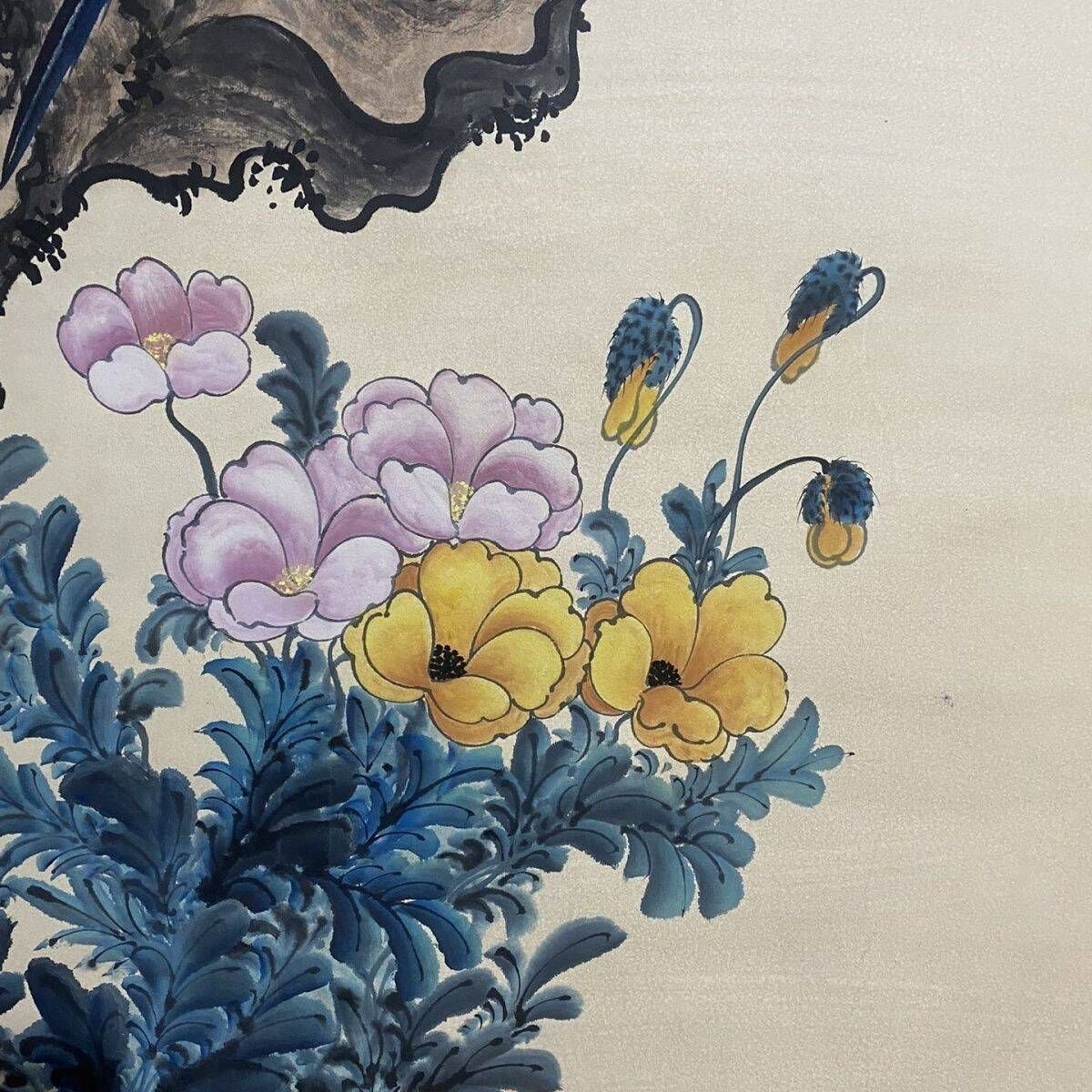 中国古美術・純手描き唐雲花鳥図画・手紙を添えた・珍品画・肉筆・文房置物・賞物