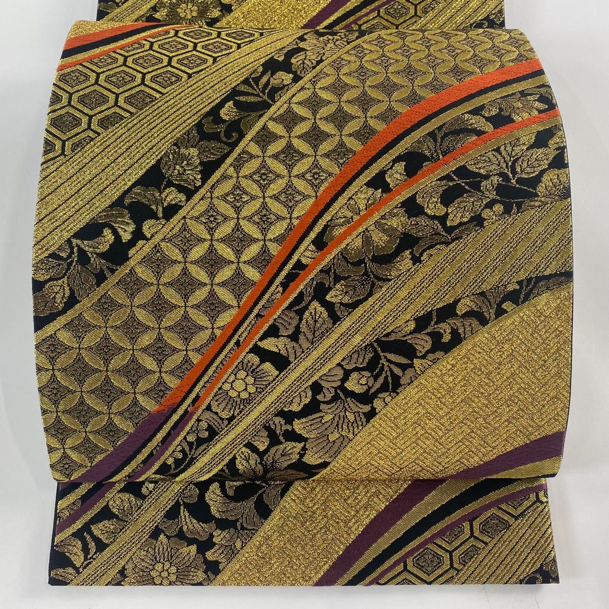 袋帯 美品 秀品 七宝 草花 金糸 箔 金色 六通 正絹 【中古