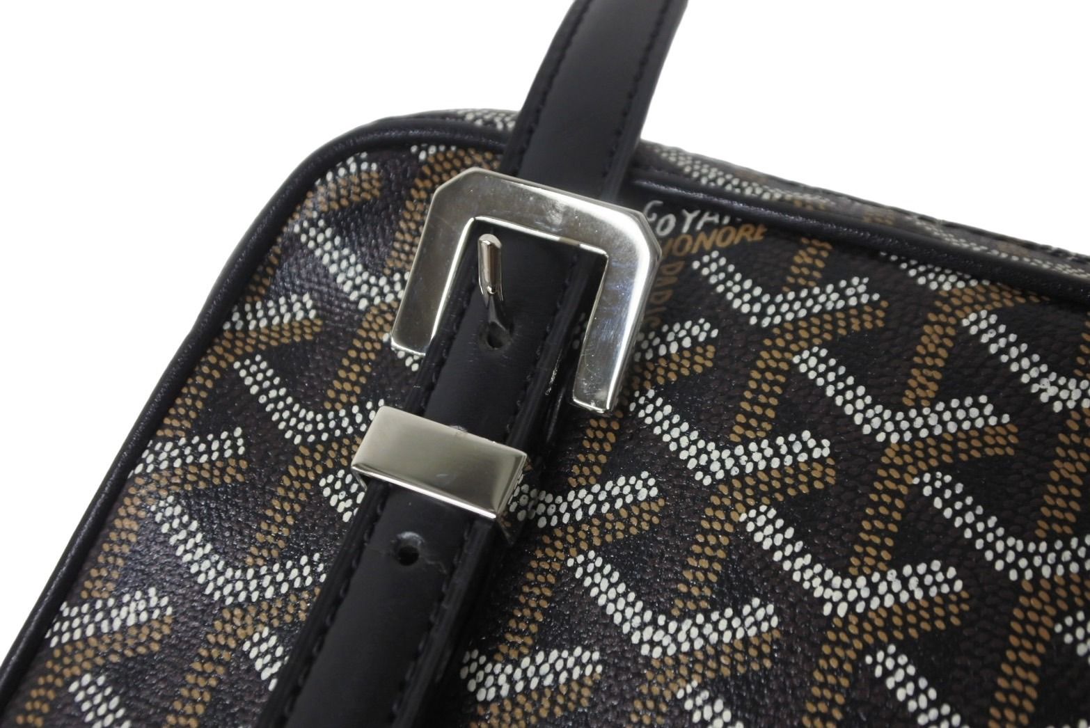 ゴヤール GOYARD ショルダーバッグ ヨナ コーティングキャンバス×レザー 黒×ブラウン×アイボリー 美品 バッグ GOYARD ゴヤール ヨナGM ショルダーバッグ ブラック レザー