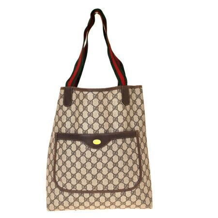 【中古】 中美品 グッチ GUCCI シェリー トートバッグ ショルダー GG柄 インターロッキング ブラウン グリーン レッド PVC レザー 66BJ683