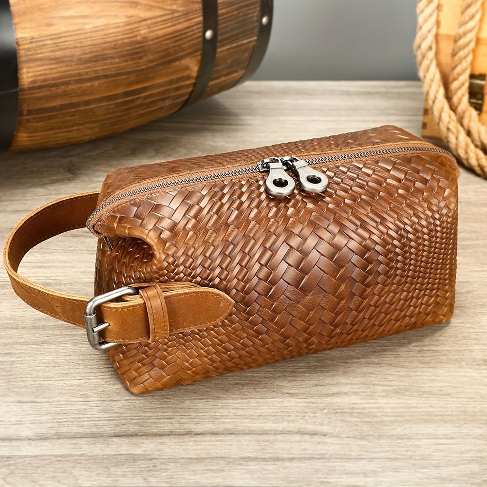 クラッチバッグ ハンドバッグ 鞄 かばん 牛革 大容量 収納 カジュアル スタイリッシュ 実用的 耐久性 日常使い ギフト 多目的 メンズ ファッション ホースレザー レトロ 個性的 編み込み ブラウン コーヒー カジュアル 本革 WWW_KARIMZIABAT_FR