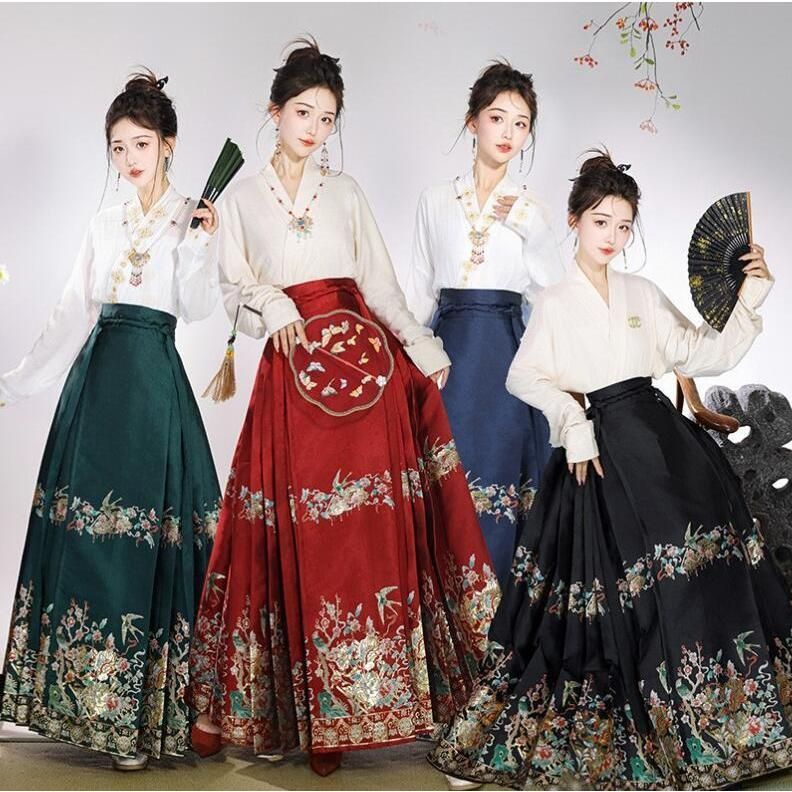 中華古代服 フ スカート プリーツスカート 花柄ロングスカート 明制漢服 唐装 古典美人服 舞台衣装 ステージ衣装 中華服 チャイナ服 中