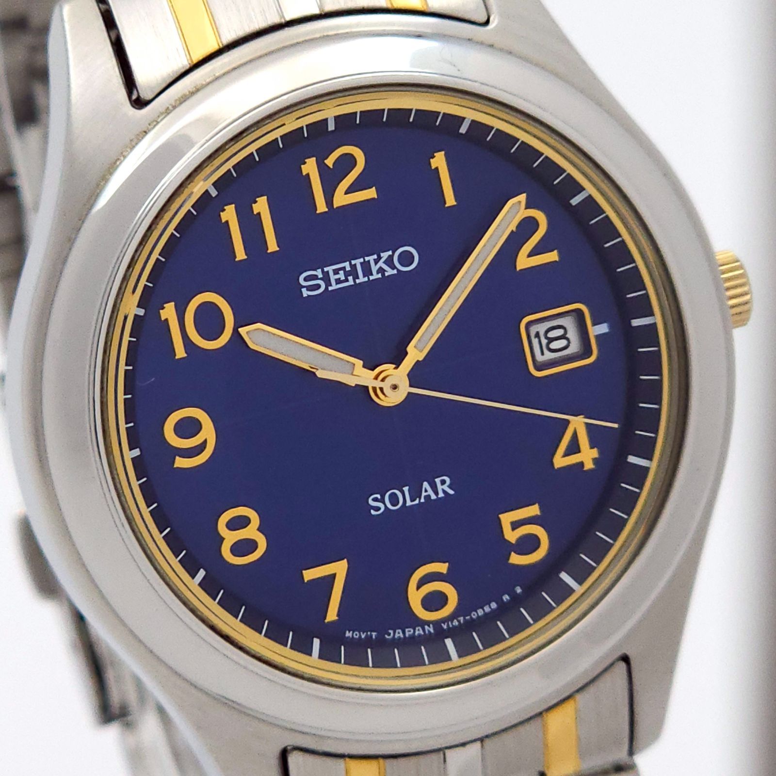 ☆良品 SEIKO セイコー V147-0AE0 ソーラーQZ 動作品 濃青 コンビ 