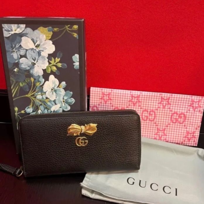 美品☆ GUCCI グッチ 型番524291 PETITBOW リボン・GGマーモント付