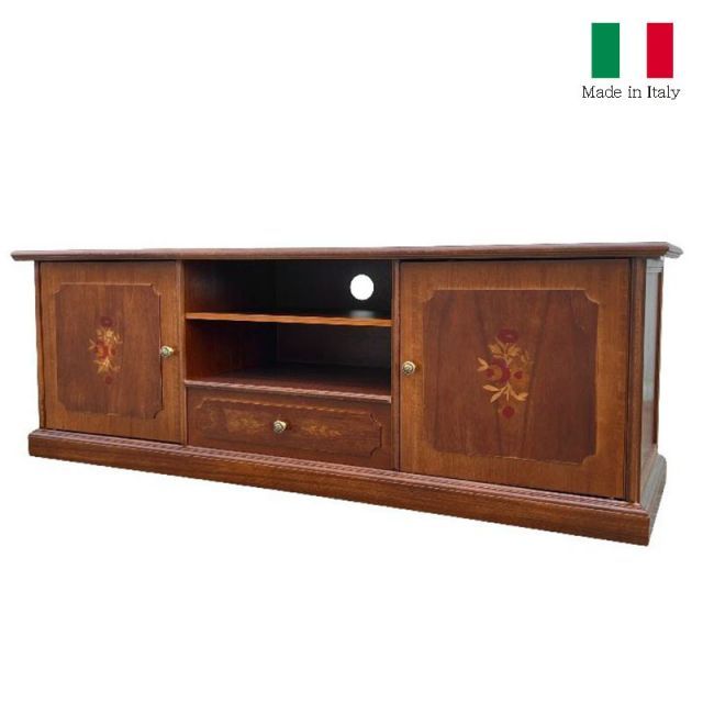 【得価，新作】 イタリア家具 テレビ台 TV台 テレビボード 135cm 象嵌 輸入家具  ヨーロッパ家具 アンティーク家具調 クラシック家具 ヨーロピアン家具 木製 テレビ台