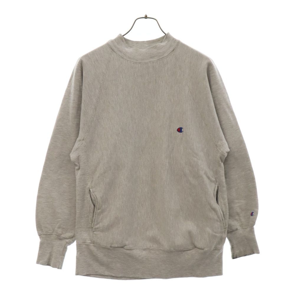 CHAMPION (チャンピオン) 90s VINTAGE REVERSE リバースウィーブ ワンポイント USA製 刺繍タグ前期 ハイネック モック スウェット トレーナー グレー