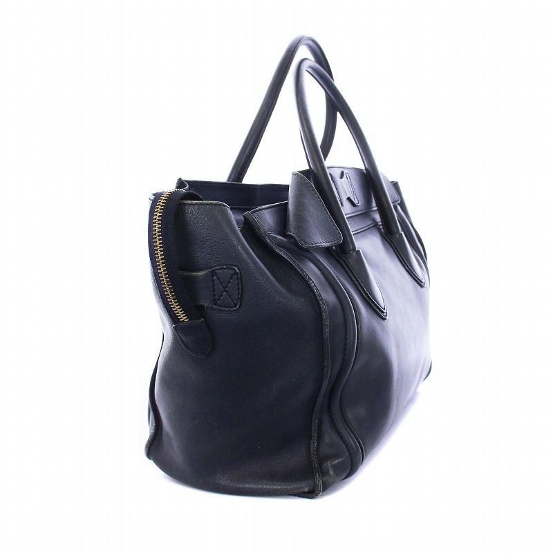 セリーヌ ラゲージ ファントム ハンド トートバッグ ロゴ レザー ネイビー 中古・古着通販】CELINE (セリーヌ) ラゲージファントムトート