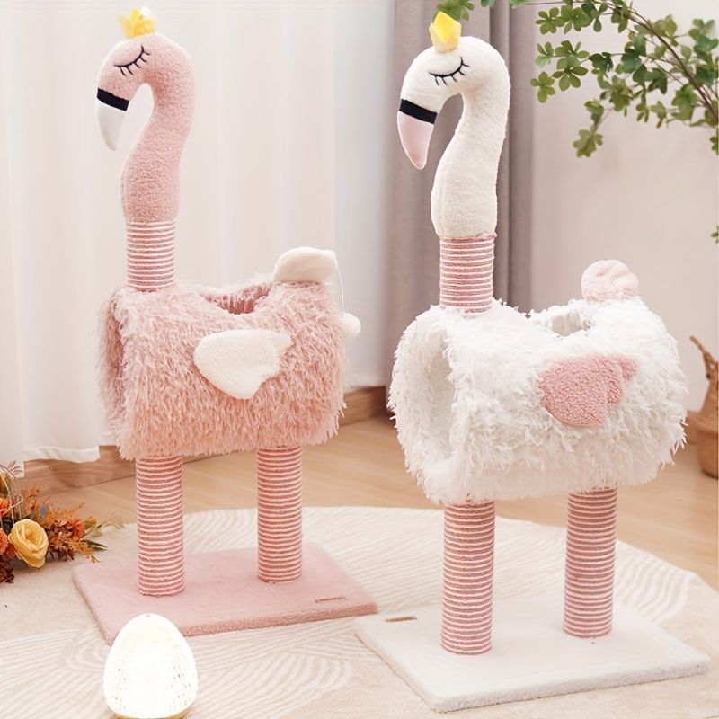 猫 爪とぎ おもちゃ キャットタワー もこもこ フラミンゴ ピンク ホワイト インテリア キャットトイ ねこ かわいい 4-7