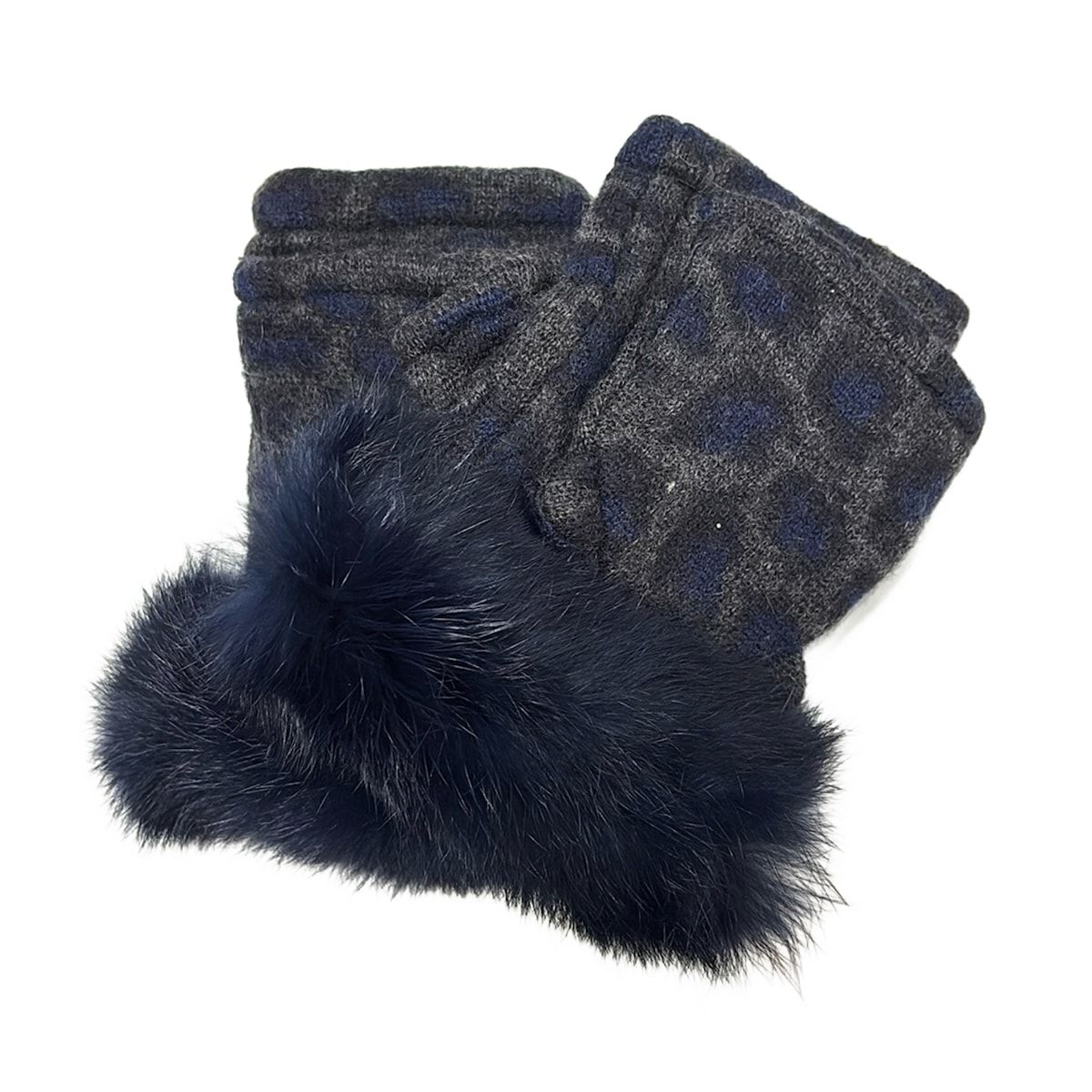 ANTEPRIMA アンテプリマ 手袋 レディース - ダークグレー×グレー×ダークネイビー ウール ラビット