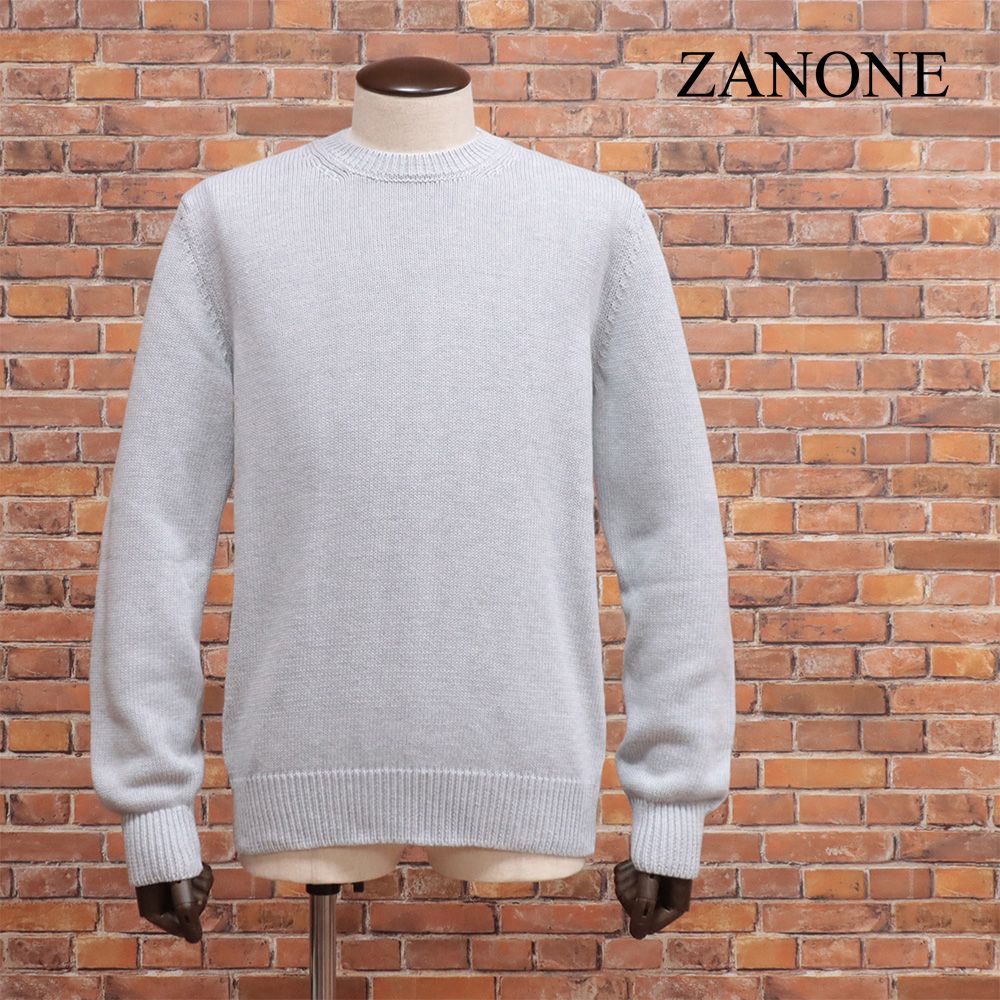 24春夏|ZANONE|50サイズ|丸首サマーニット 811258 ZM360 やわらか綿 ミドルゲージ 無地 ザノーネ イタリア製 |グレー|kg179|