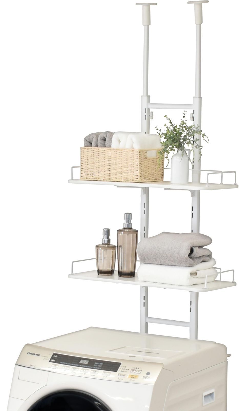 商品 ekans エカンズ 棚付きランドリーラック 棚2段 突っ張りタイプ LSH-T 200 WA ホワイト×ホワイトウッド