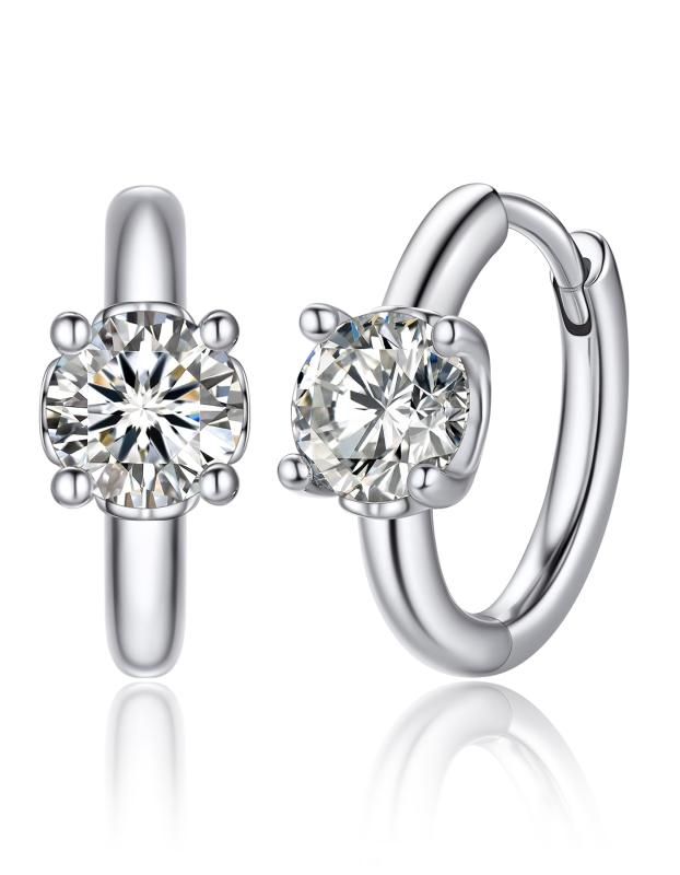 MomentWish モアッサナイトフープピアス レディース 1 カラットプラチナ ピアス ダイヤモンド 金属アレルギー対応リングピアス プレゼント 女性 10mm-円形