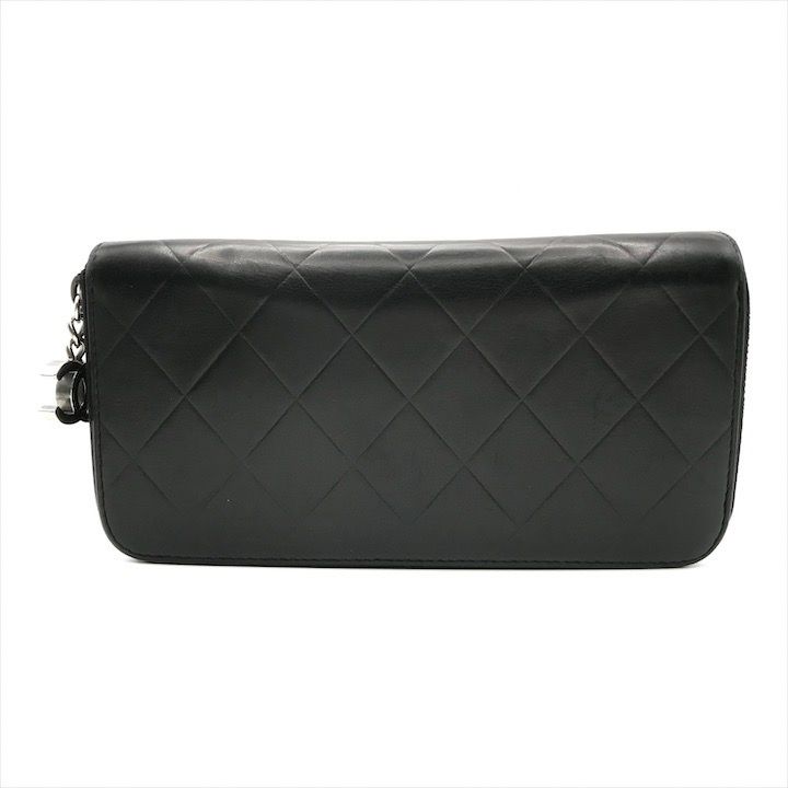 良品 CHANEL シャネル ココマーク ロゴ 型押し カーフスキン ラウンド