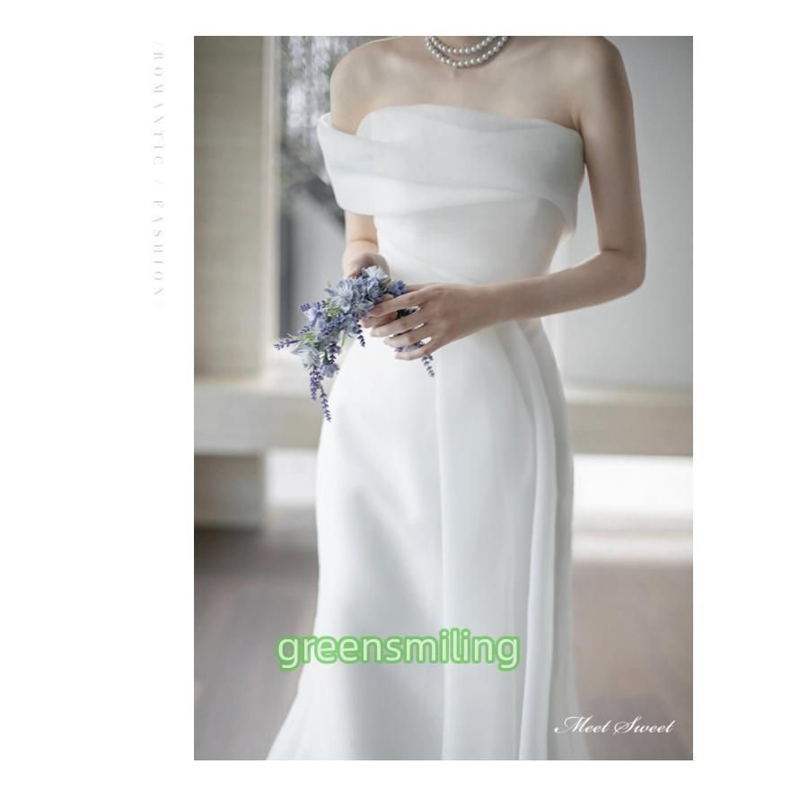 ウェディングドレス ロングドレス マーメイドライン オフショルダー 二次会 結婚式 前撮り 花嫁 ウエディングドレス サテン 挙式 韓国風 ブ