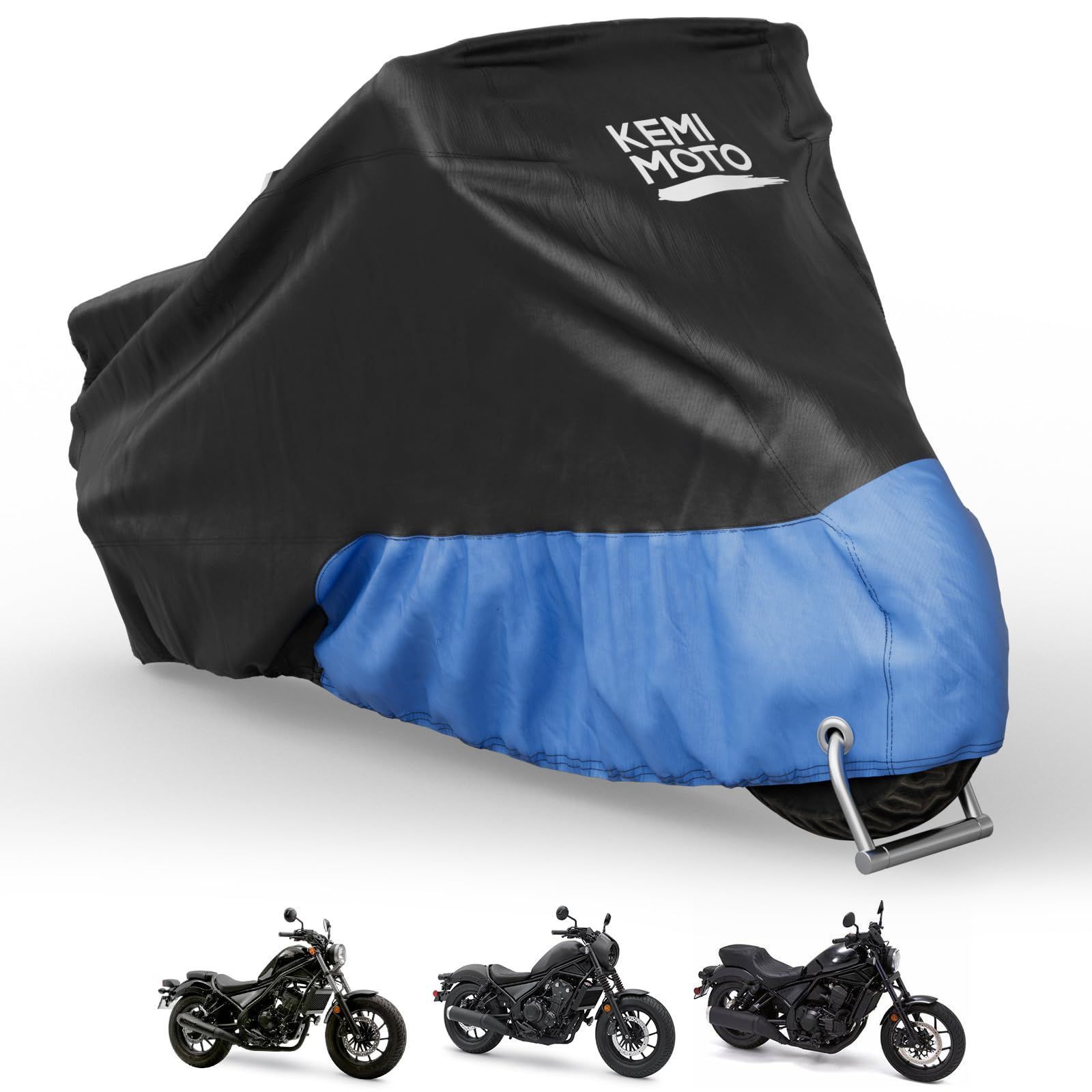 令和6年 革新版 KEMIMOTO レブル250|500|1100用 バイクカバー 防水300D厚手 UVカット 紫外線防止 高防風 防埃 防雨 防雪 反射テープ付き 色褪せない 耐用 盗難防止 収納袋付き ホンダのレブル用カバー ブルー