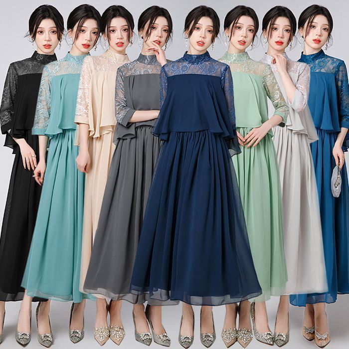 ワンピース レディース ドレス パーティードレス シフォンワンピース シンプル ミモレ丈 Aライン 花嫁 およばれ 女子会 二次会 フォーマル 通勤 結婚式 謝恩会 発表会 演奏会 同窓会 成人式 誕生日 体型カバー yuanmeng47