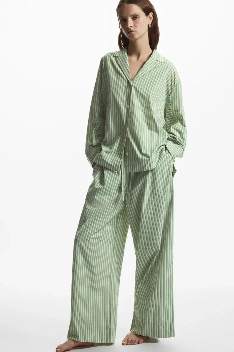 コス COS キャンプ カラ ストライプ パジャマ シャツ グリーン