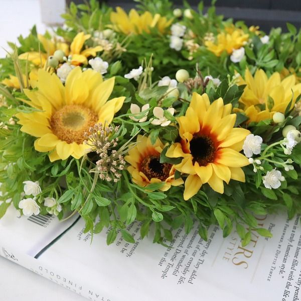  元気いっぱい ひまわりのサマーリース 造花 直送ok 新築祝い 開店祝い 500 リース フラワー ガーデニング