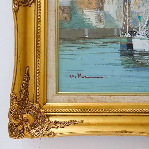 油彩画　入江の風景　作者不明　サイン有り 油彩画 入江の風景 作者不明 サイン有り