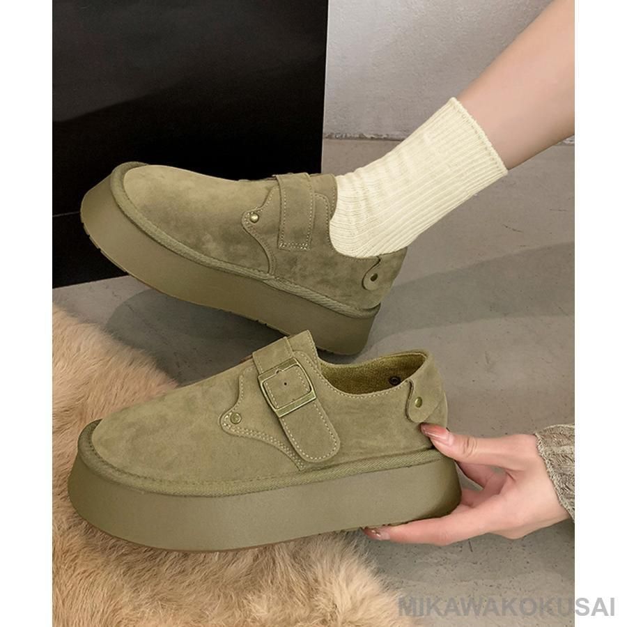 モカシンシューズ 厚底スエード調パンプス