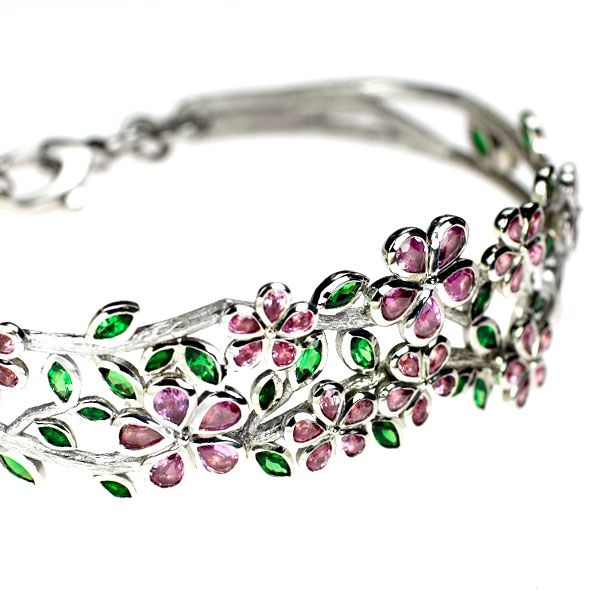 PRUDEN SMITH プルーデンス スミス K9WG ピンクサファイア グリーンガーネット バングル フラワー