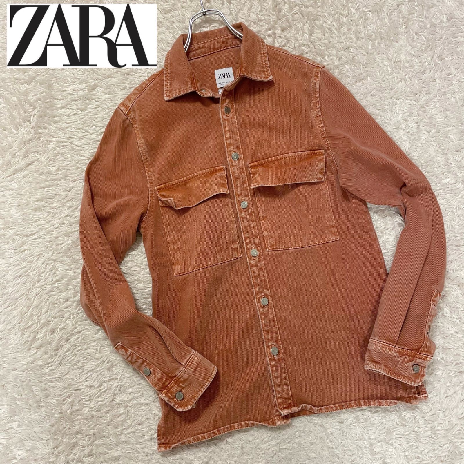 レア ZARA ザラ デニムジャケット Gジャン くすみオレンジ サーモン